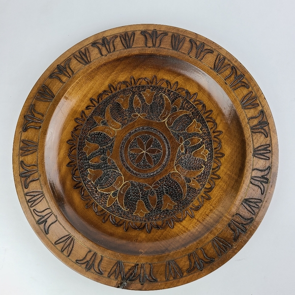 Vintage carved wooden plate
